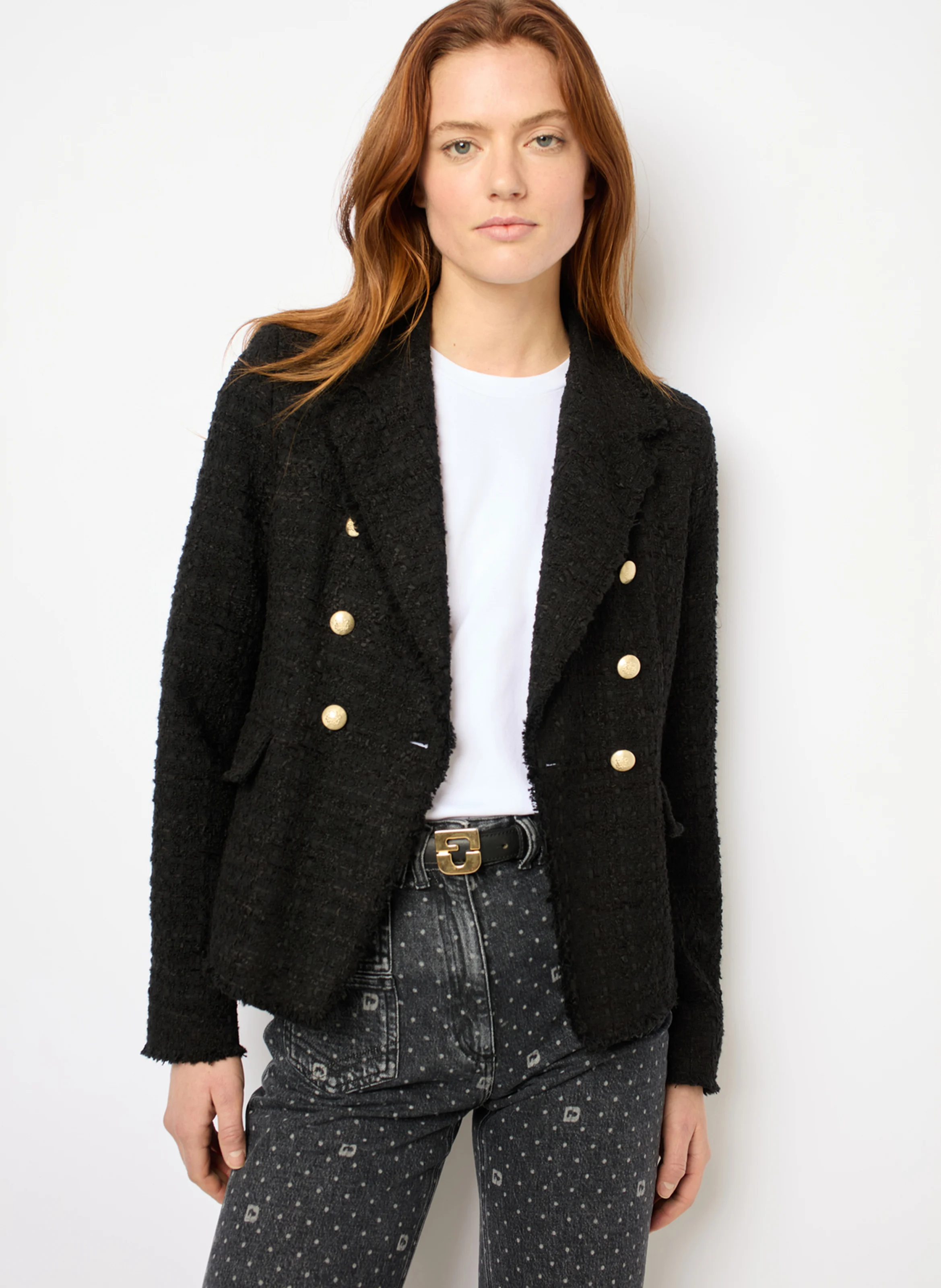 MYLA - Blazer à boutonnage croisé en tweed | Noir