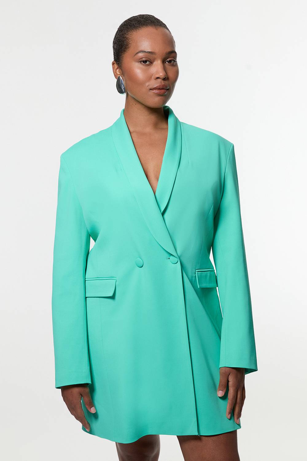 KarenMillen Robe mini blazer pour grande taille, soignée, ajustée, à double boutonnage et détails Sinch
