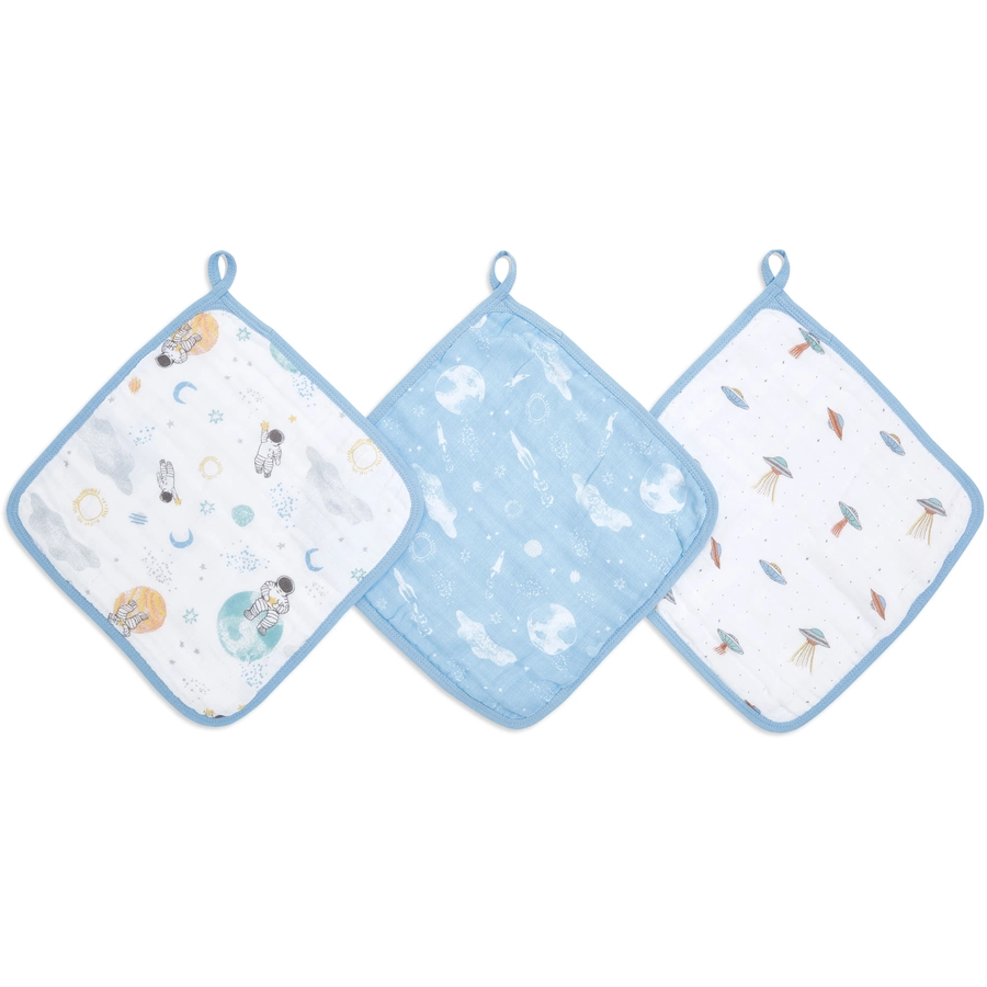 aden + anais™ essentials Baumwoll-Musselin-Waschlappen space explorers 3er Pack