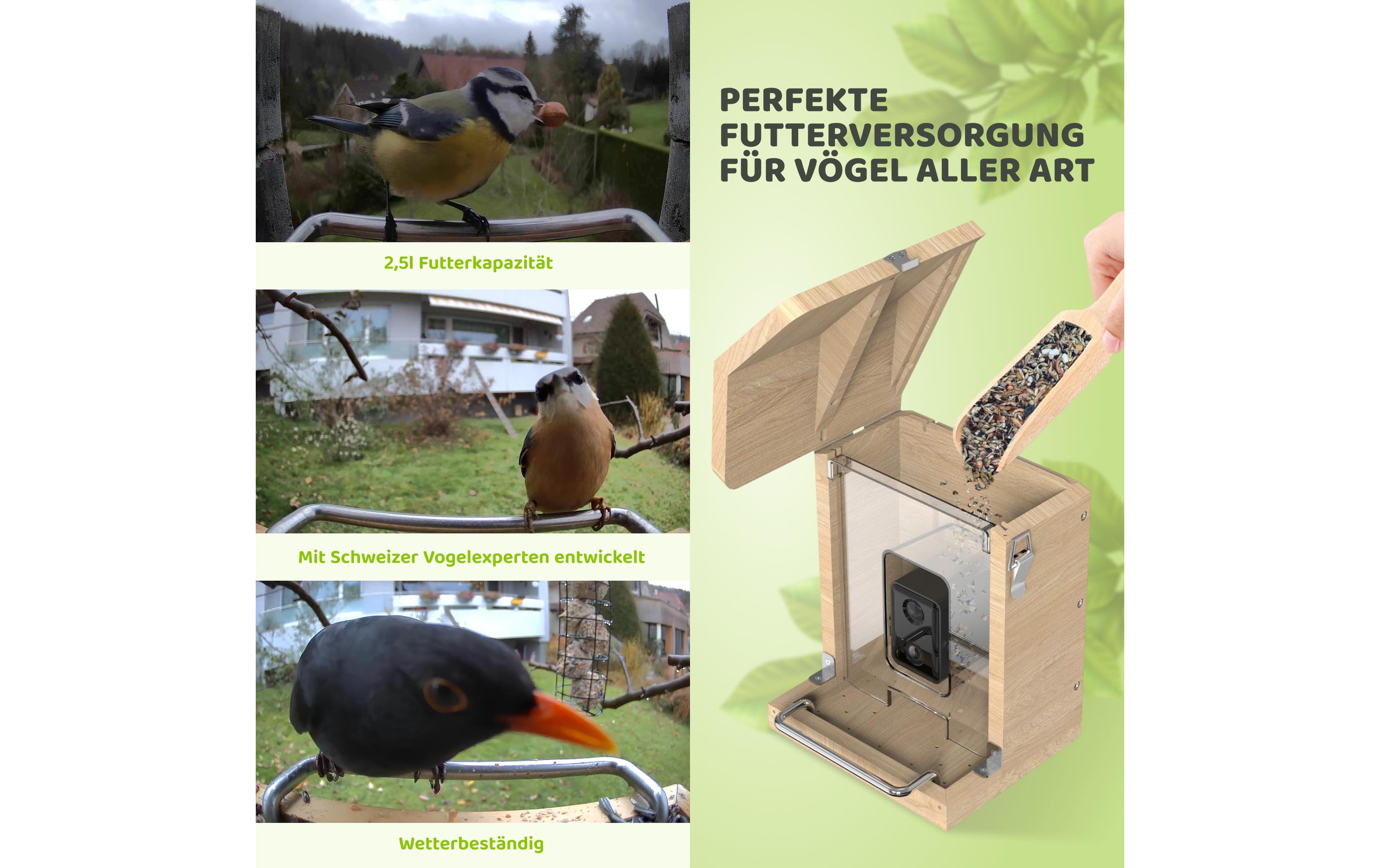 Vogelfutterhaus mit Kamera mit Solarpanel<br>Vogelhaus aus Holz mit AI-Kamera