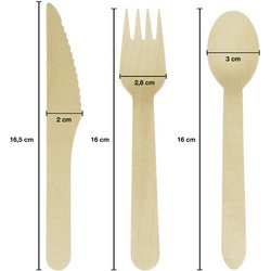 Couverts jetables, en bois, 200 pièces