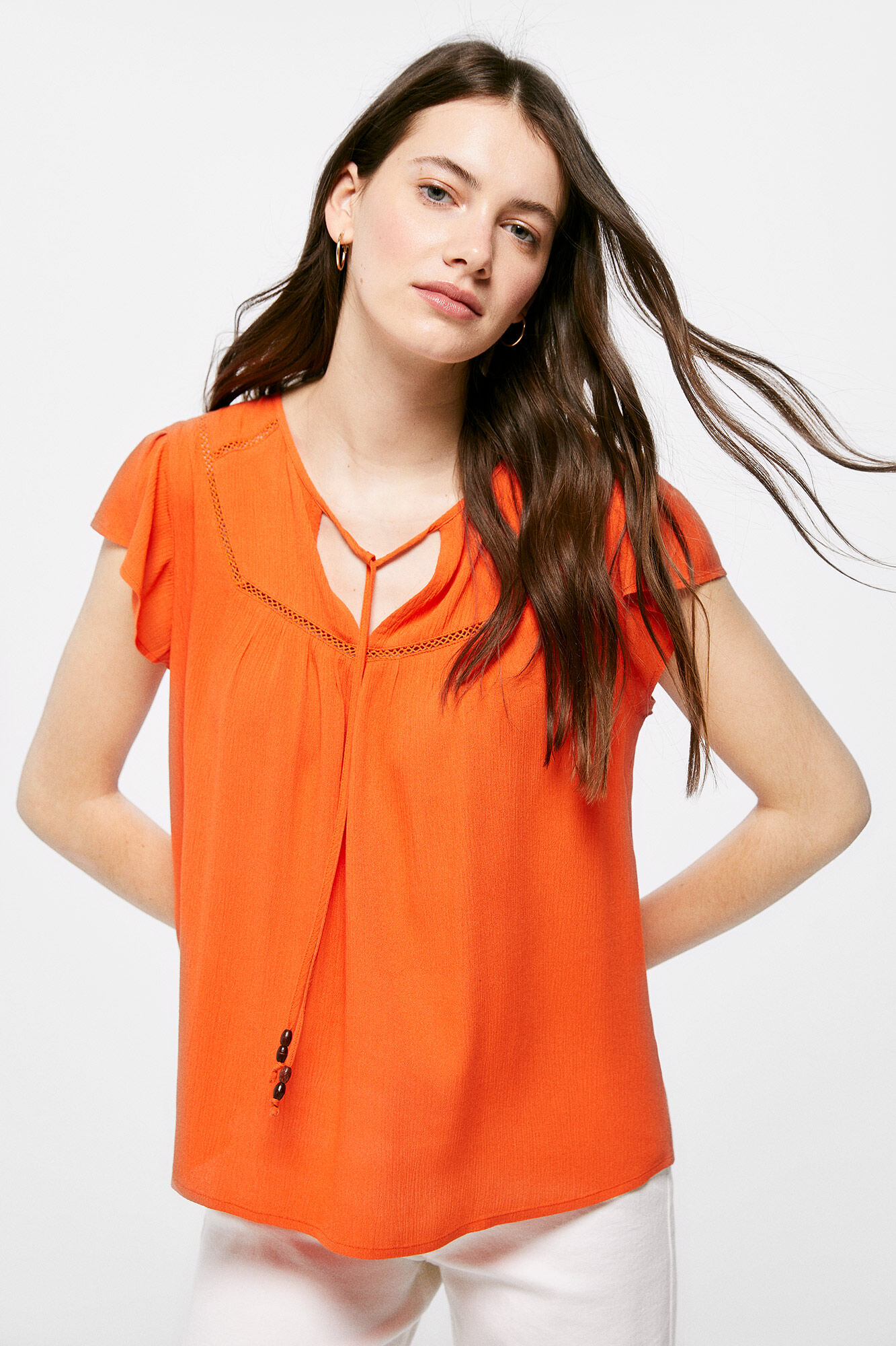 Blusa fluida de renda - Laranja