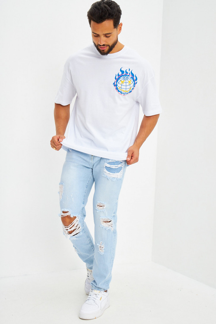 T-shirt logo imprimé smiley terre blanc