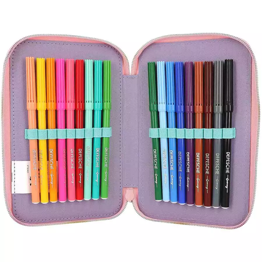 Depesche 3-Fach Federtasche RAINBOW inkl. Stifte Ylvi 7,5 x 13,5 x 20 cm rosa