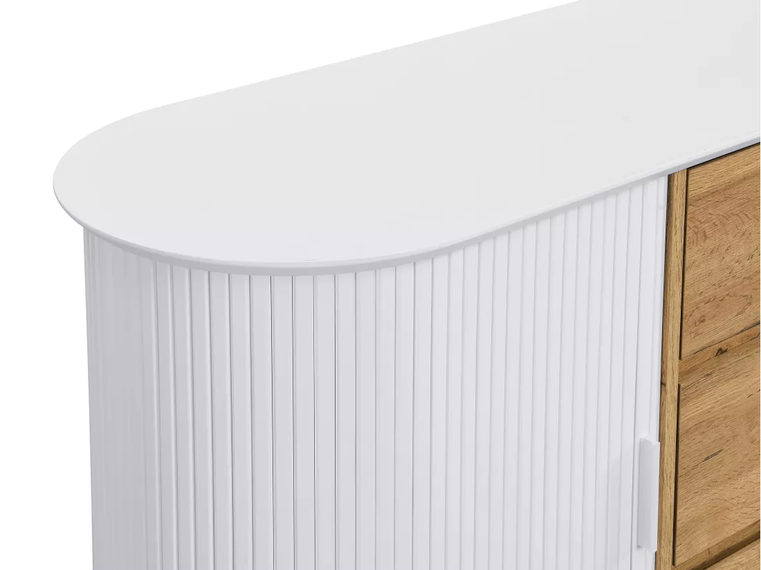 Buffet avec 2 portes coulissantes et 3 tiroirs en MDF - Blanc et naturel - VELURANI