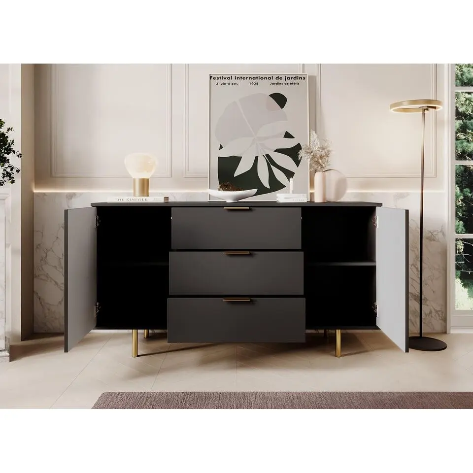 Meubella - Dressoir Nicola - Mat zwart - 150 cm