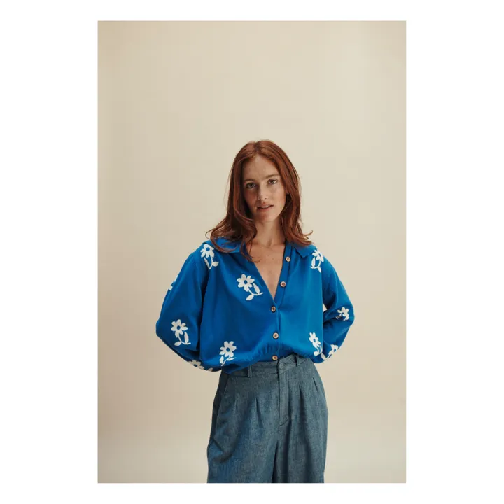 Emile et Ida Gilet Zeuri Fleurs Coton Bio - Collection Femme | Bleu