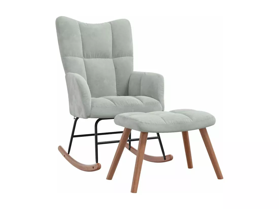 Chaise à bascule avec repose-pied Gris clair Velours