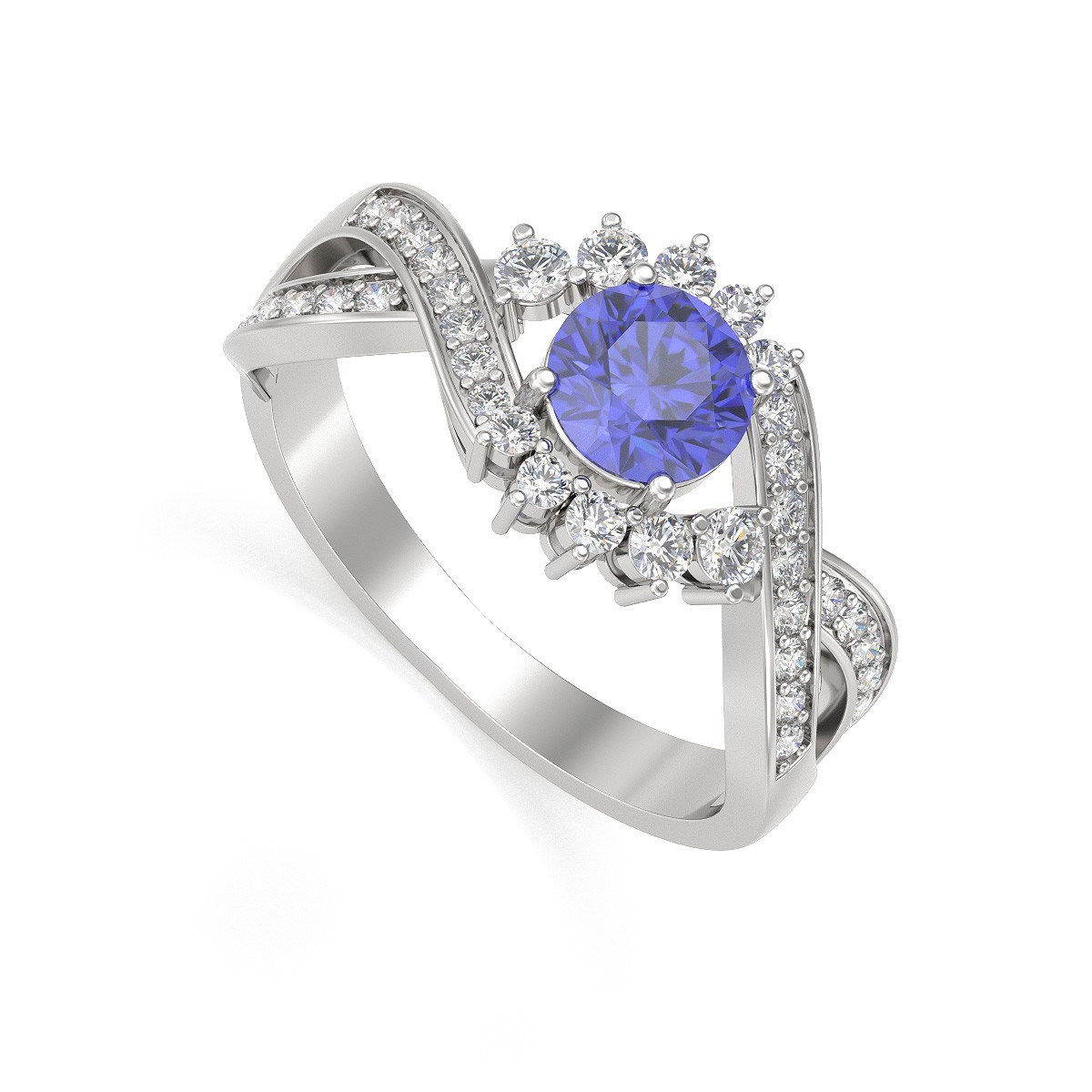 Bague Tanzanite et diamants sur Argent 925 3.2grs