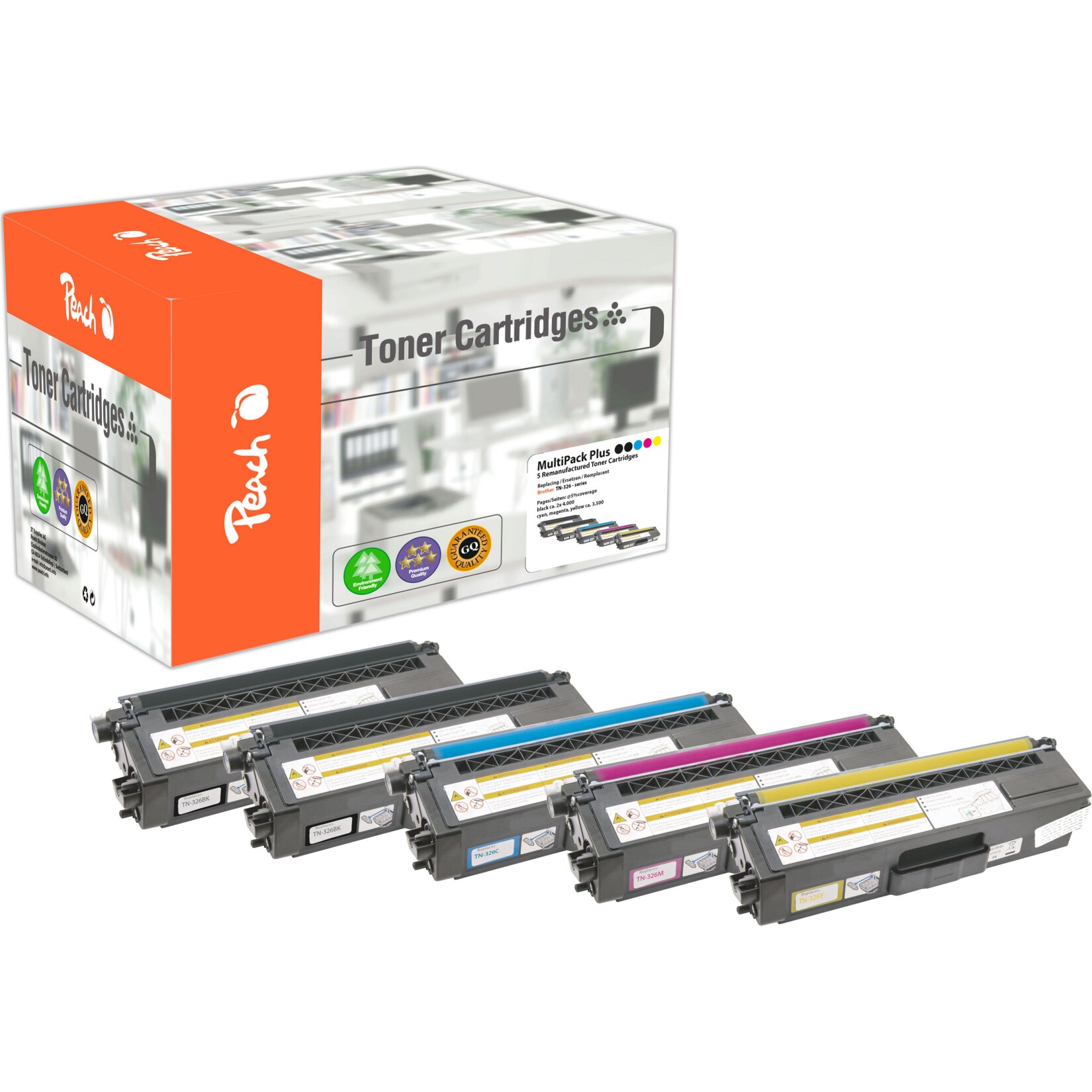 Peach B3265 Toner XL (2*bk, c/m/y) ersetzt Brother TN-326 für z.B. Brother DCPL 8400 CDN, Brother DCPL 8450 CDW, Brother HLL 8250 CDN (wiederaufbereitet)