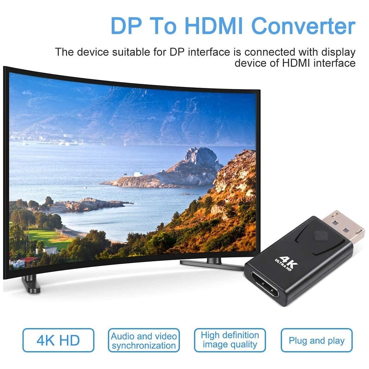 NÖRDIC Aktiv adapter Displayport1.2 hann til HDMI1.4b hunn 4K 60Hz Eyefinity svart