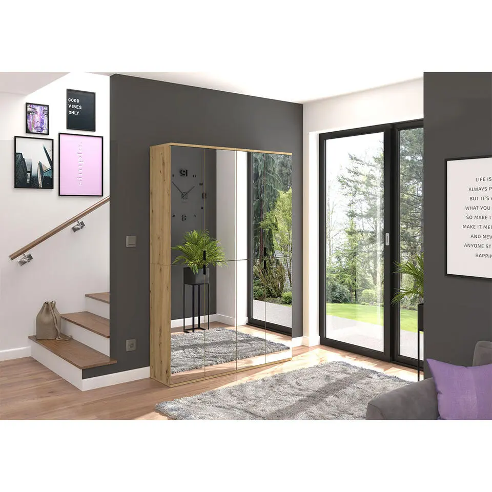 Hioshop ProjektX kledingkast 4 deuren spiegel