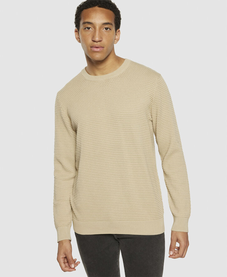 Knowledge Cotton Apparel VAGN regular bubble knit crew neck - Regenerative Organic Ce Light feather gray