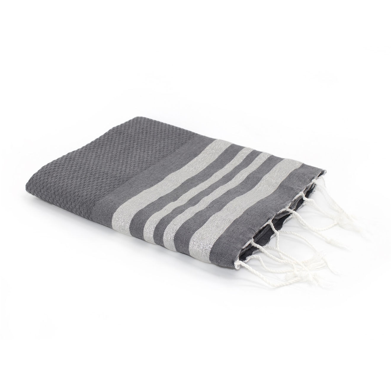 Febronie Fouta Nid d'Abeille Hamptons gris moyen - 100x200 cm