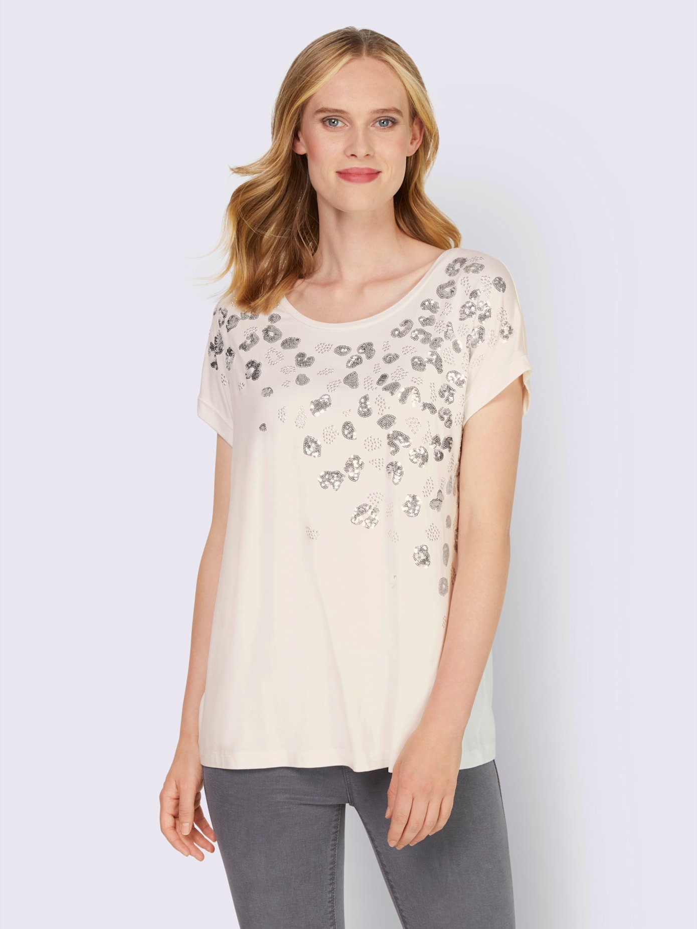 T-shirt avec paillettes et pierres fantaisie