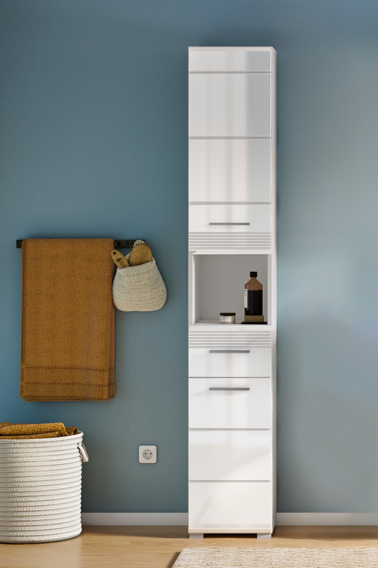 INOSIGN Hochschrank »Malmö, Breite 30 cm, 2 Türen, 1 Schubkasten, 1 offenes Fach, MDF-Front« in verschiedenen Farben erhältlich, Badmöbel, Badschrank, Schrank, Bad