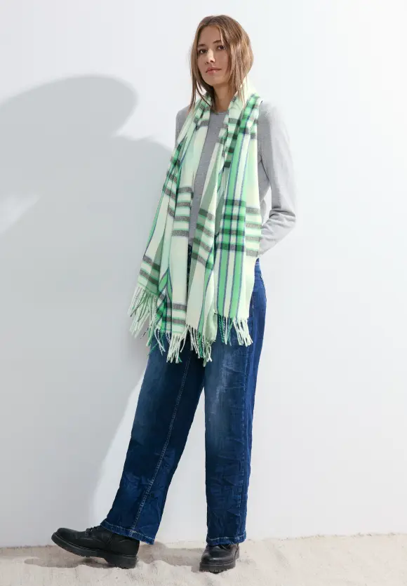 Karoschal mit Fransen - celery green