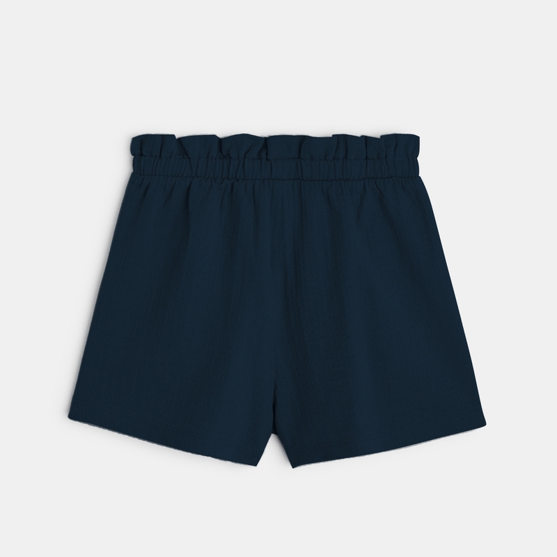 Short taille haute uni bleu fille