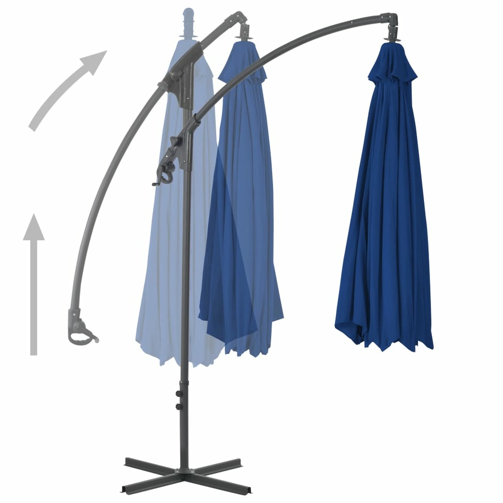 Parasol meuble de jardin déporté avec mât en acier 300 cm bleu azuré