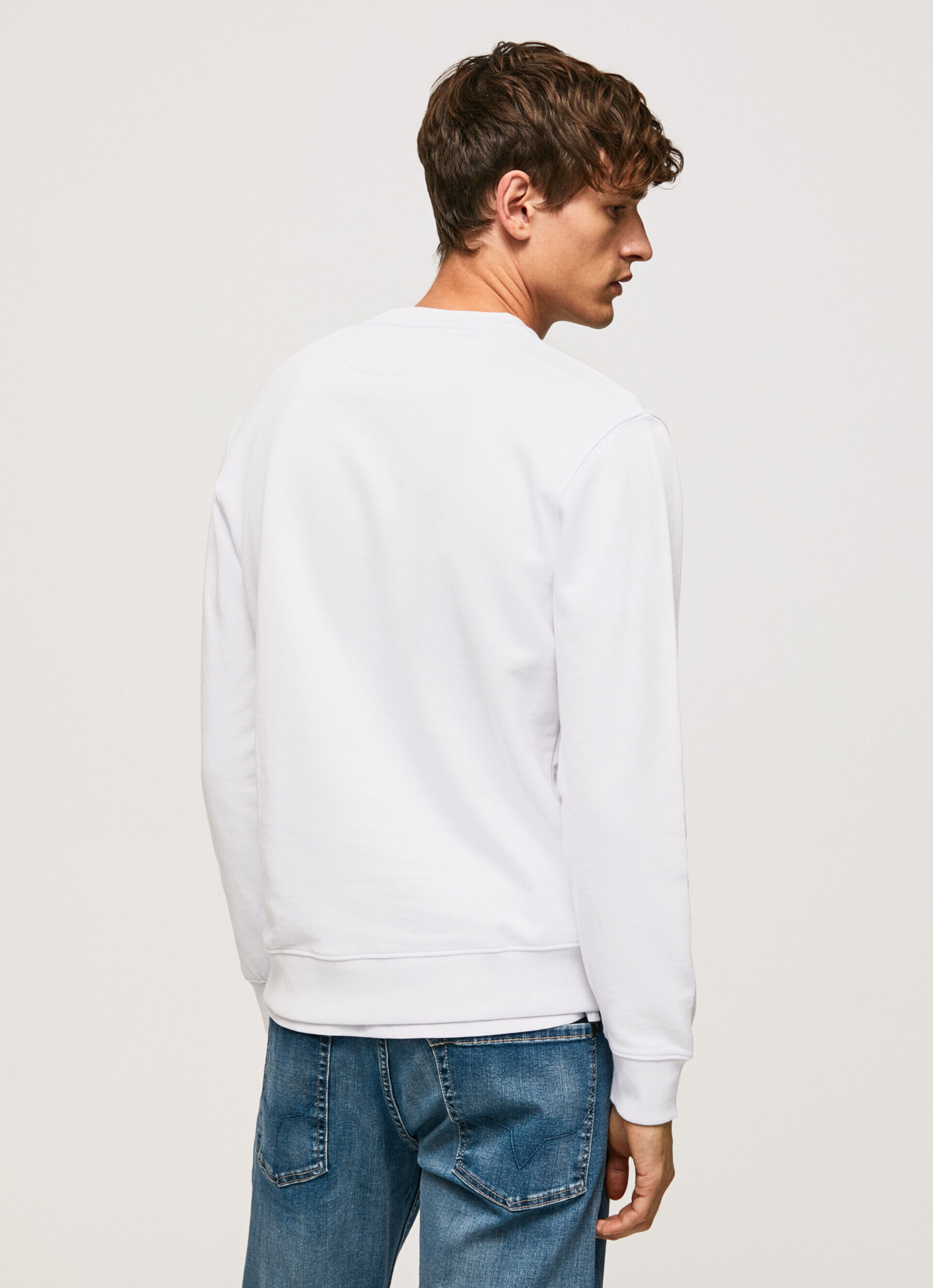 Moletom de algodão com gola redonda - branco