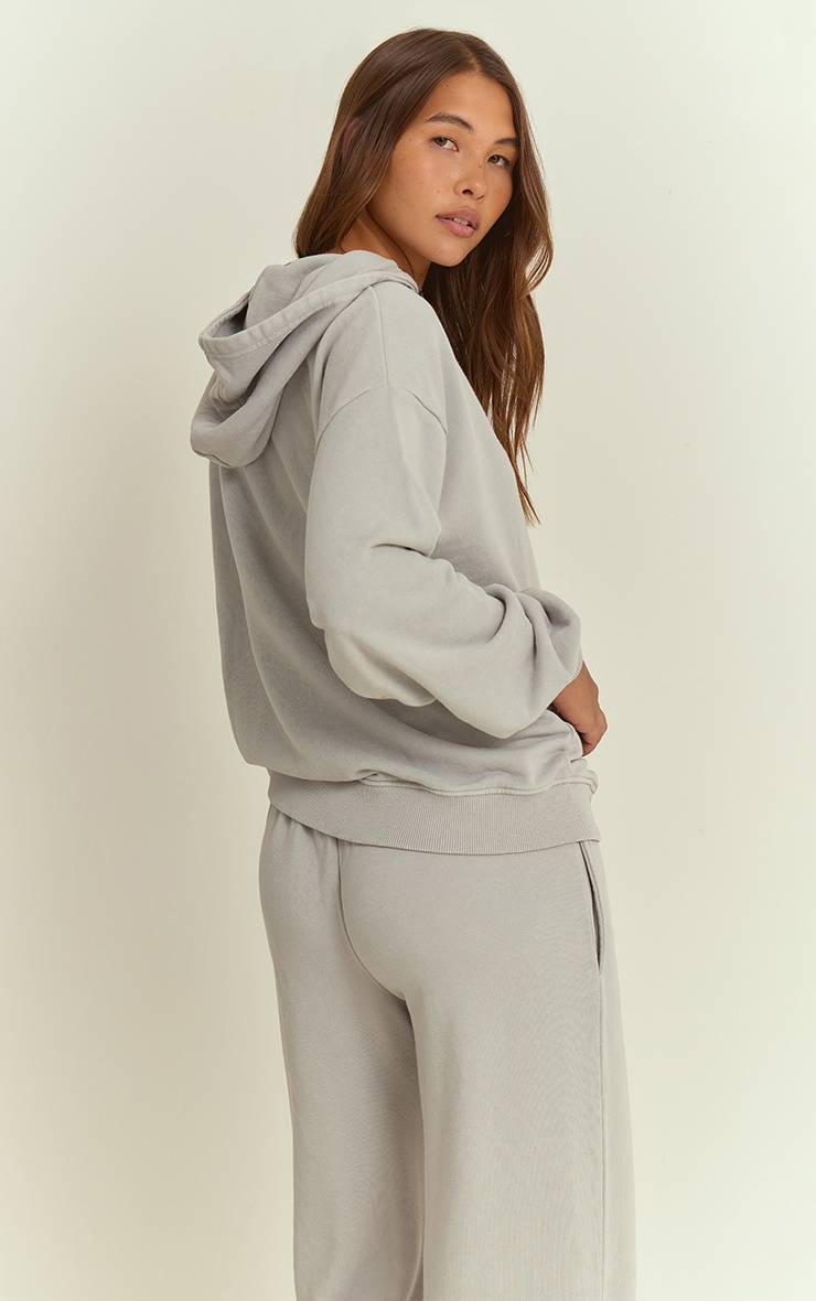 Gris Clair Sweat À Casynthétiqueche PLT Oversize Effet Délavé À L'acide Avec Broderie