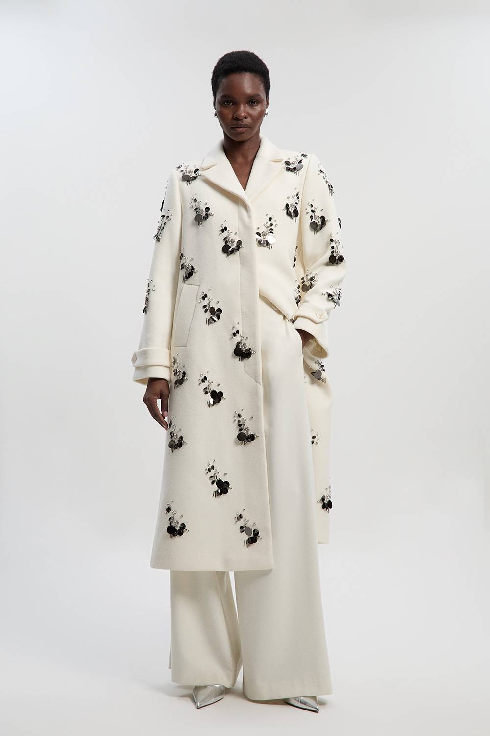 KarenMillen Manteau Ajusté en Laine Orné à Simple Boutonnage