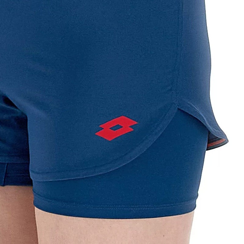 Short de tennis femme Lotto D1 Tech bleu avec shorty intégré
