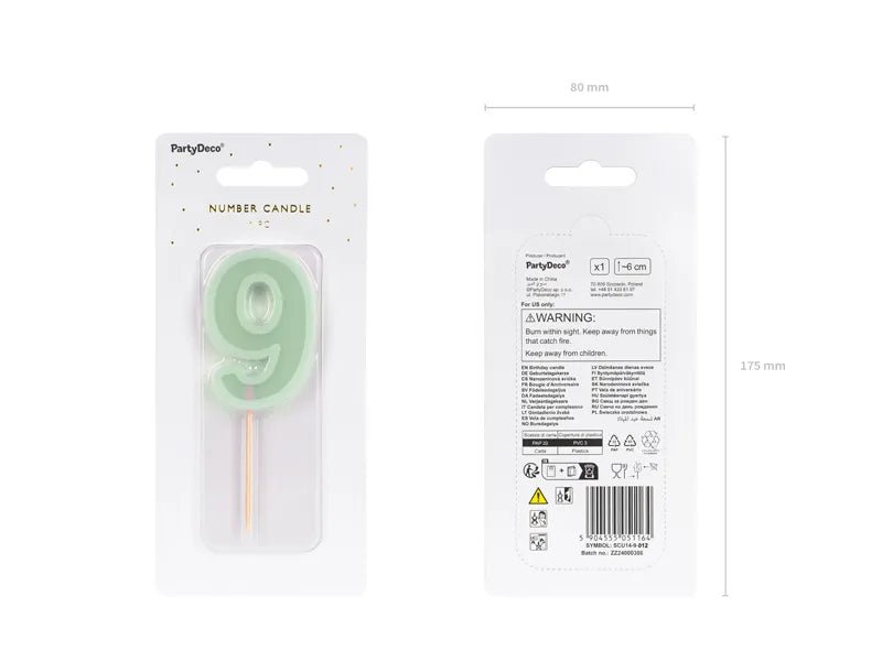 9 Jaar Kaars Mintgroen 10cm