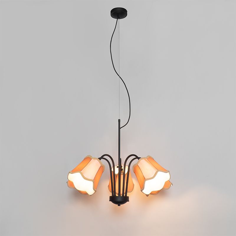 Klassieke hanglamp zwart met lampenkap goud 5-lichts - Nona