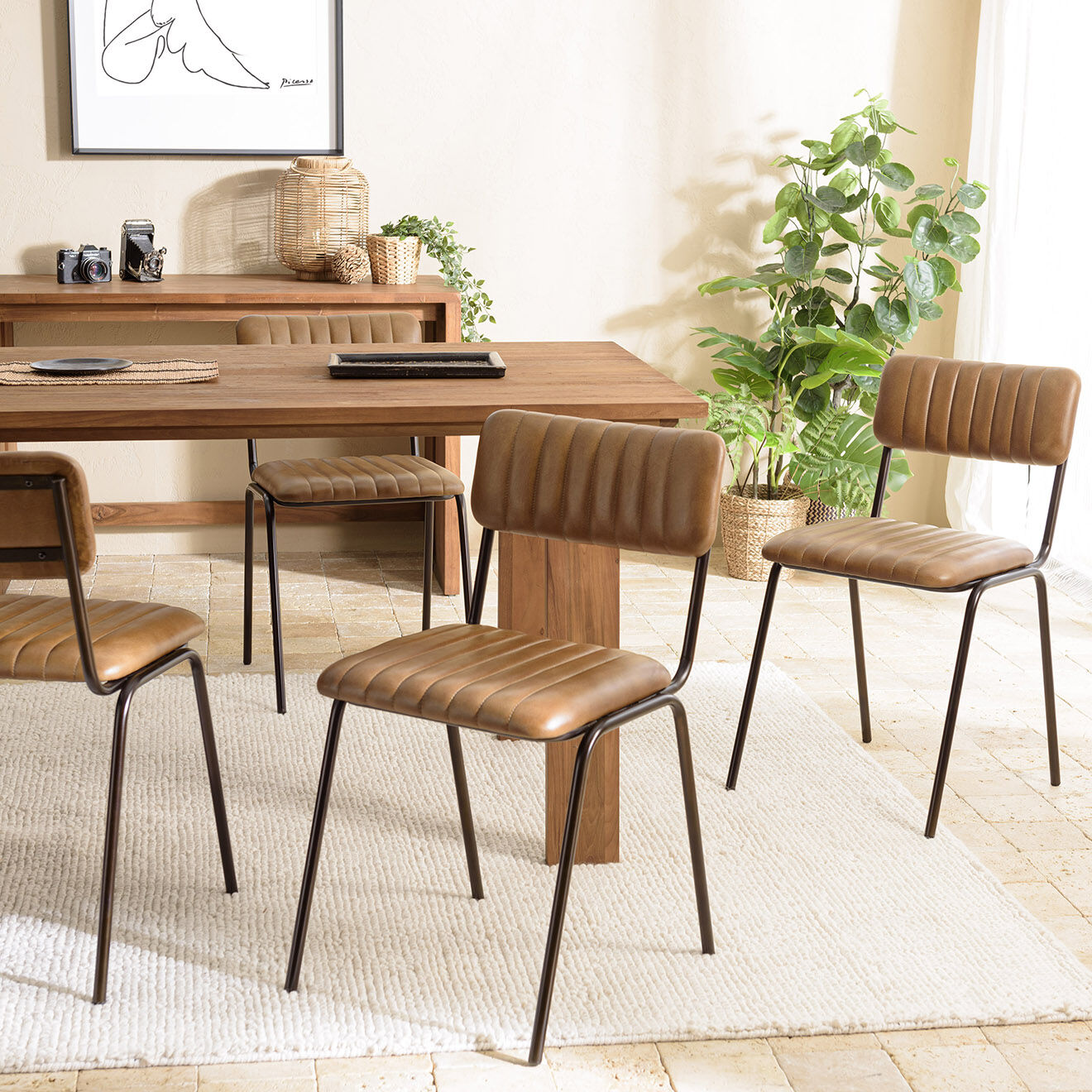 Macabane 2 Chaises assise et dossier matelassés en Cuir marron - 44x51x79 cm