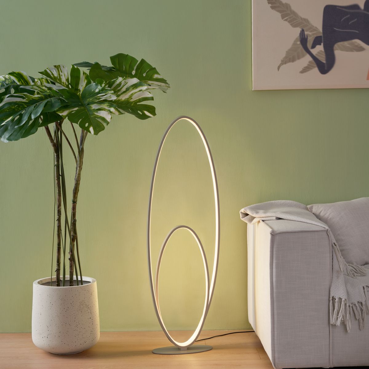 Design vloerlamp beige incl. LED 3-staps dimbaar - Boomerang