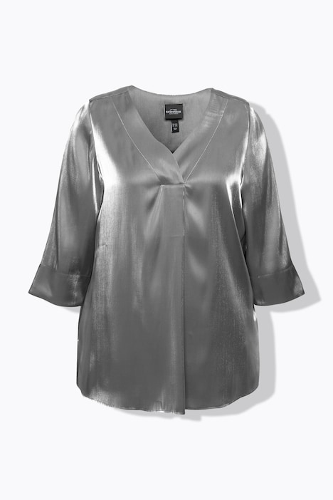 Bluse, A-Linie, Zierfalten, V-Ausschnitt, 3/4-Arm
