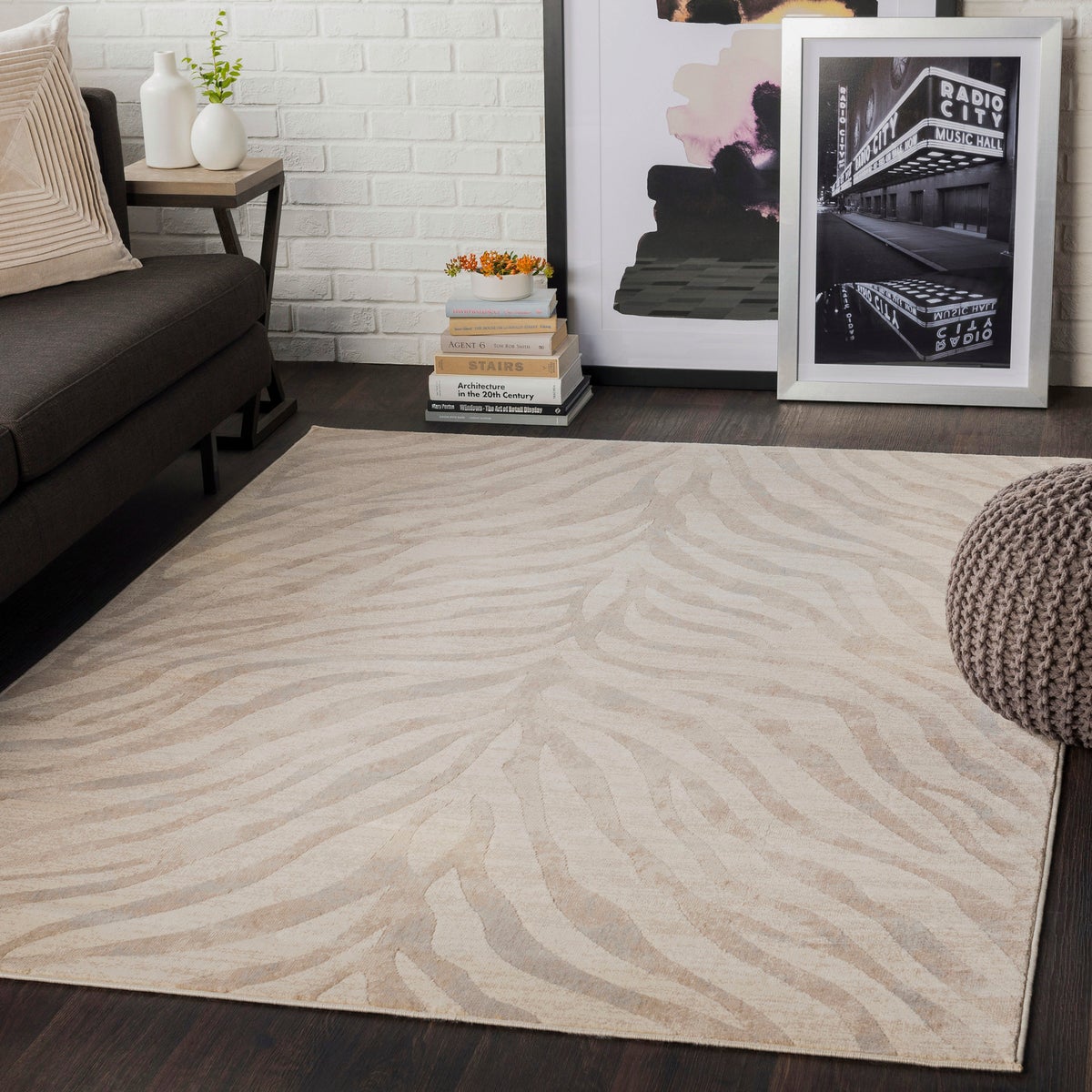 Boho vloerkleed, zebrapatroon, grijs/beige, 160x220 cm, CYBELE
