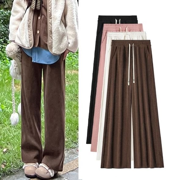 evanesce - Corduroy broek met hoge taille en trekkoord en wijde pijpen