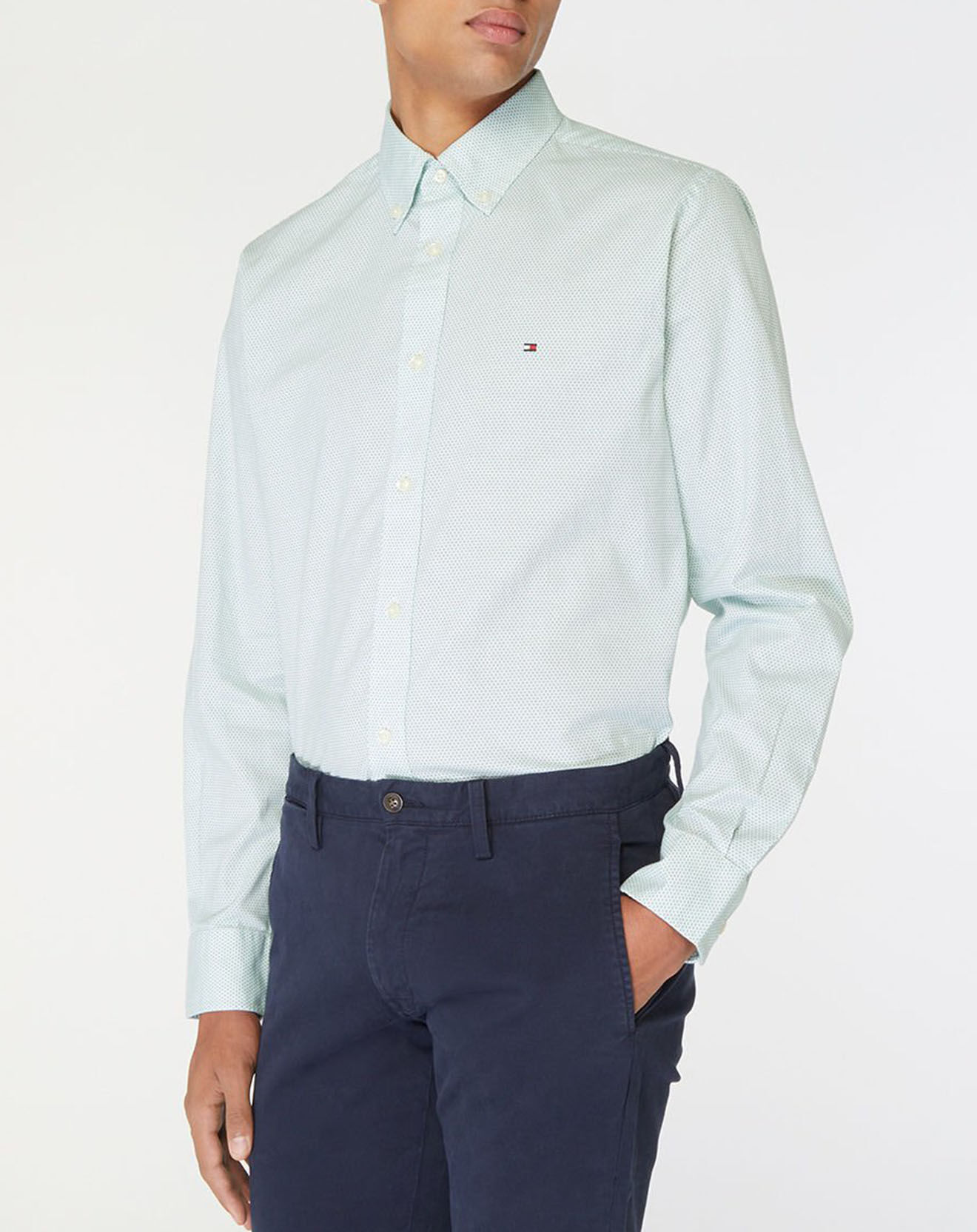 Tommy Hilfiger Chemise regular Two Tone mini imprimé vert/blanc