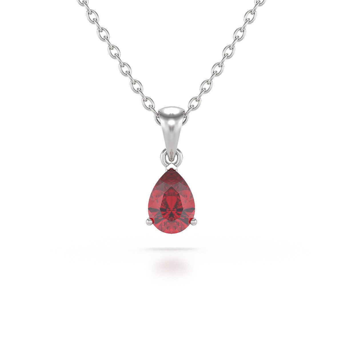 Collier Pendentif ADEN Or 585 Blanc Rubis Chaine Or 585 incluse 0.49grs