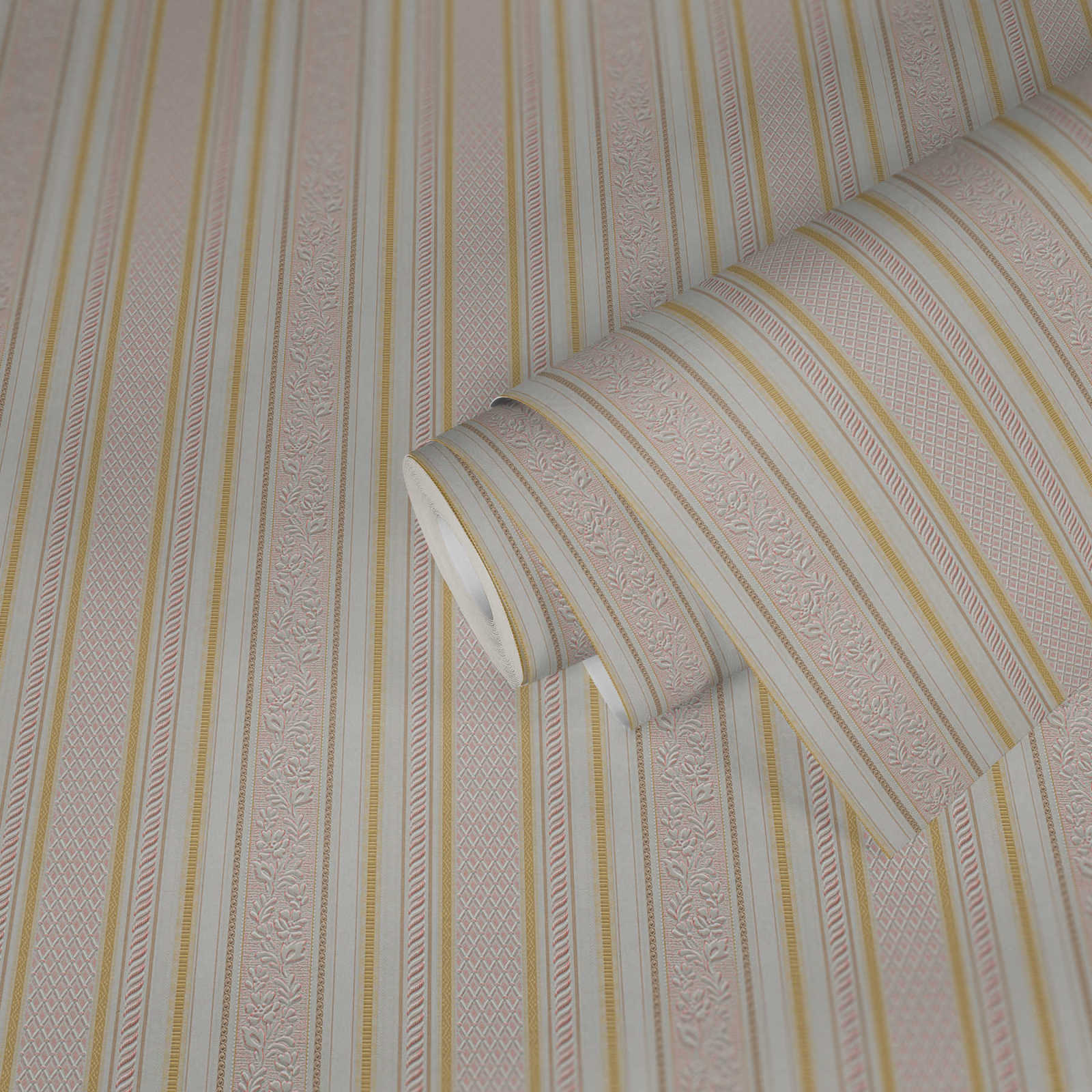 Papiertapete CONCERTO 3 - gold-rosa - Streifen - 10 Meter