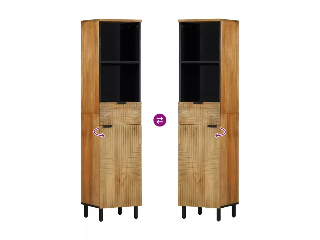 Armoire salle de bain marron 38x33x160 cm bois massif manguier
