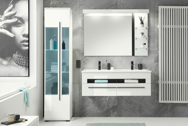 INOSIGN Waschtisch »Cantara, Waschtisch inkl. Waschbecken, modernes Design« mit schwarzen Griffen, ausreichend Stauraum