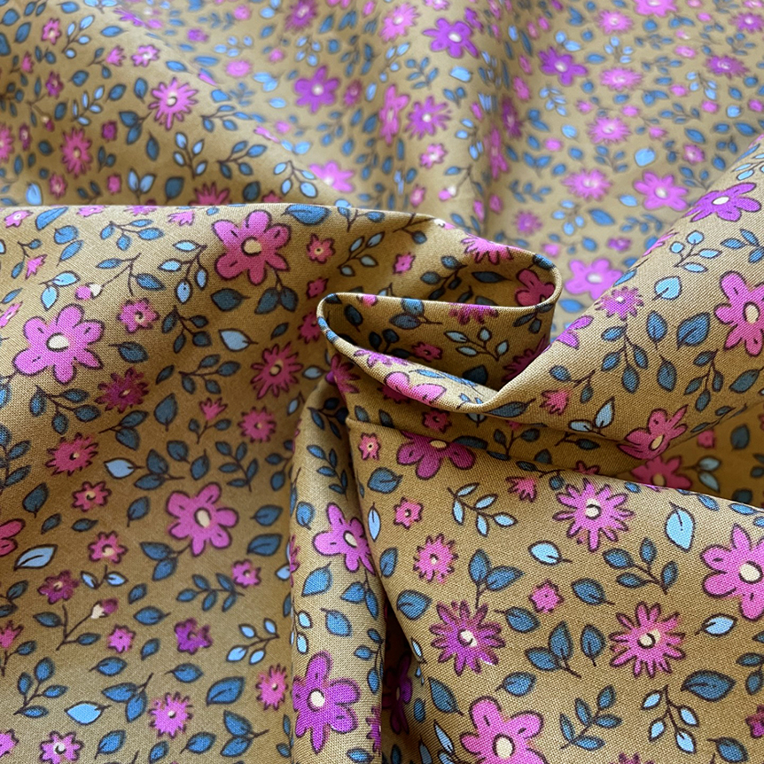 Tissu Coton Au Mètre Ex2442 Fleurettes Rose Olive