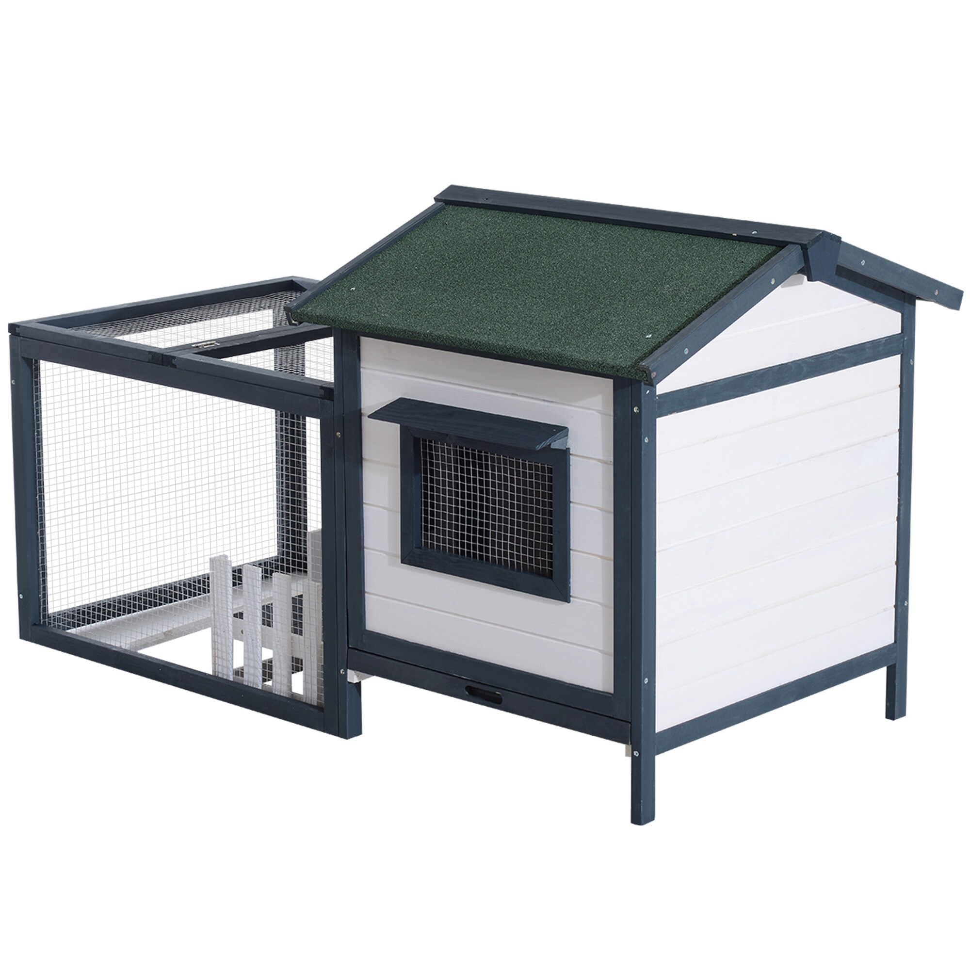 PawHut Meerschweinchenstall mit Freigehege grün, weiß 151 x 78 x 84 cm (LxBxH)