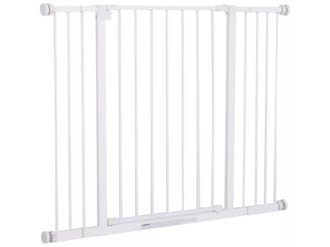 Barrière de sécurité longueur réglable dim. 76-107l x 76H cm sans perçage métal plastique blanc