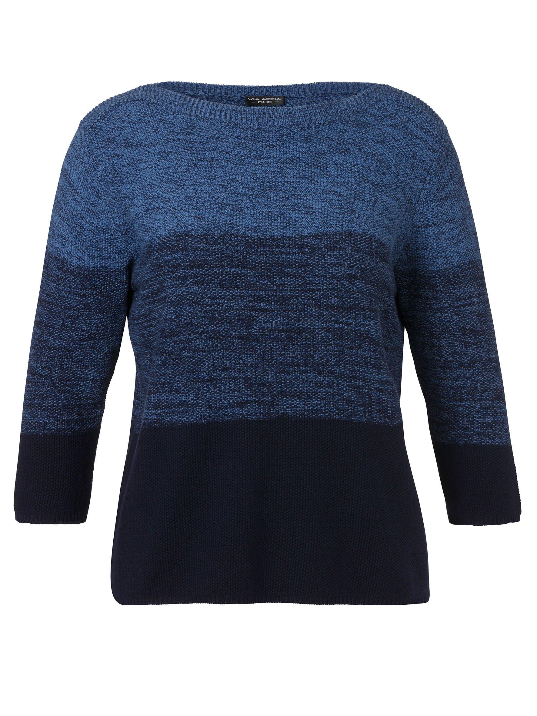 Feinstrickpullover mit Blockstreifen und 3/4-Arm