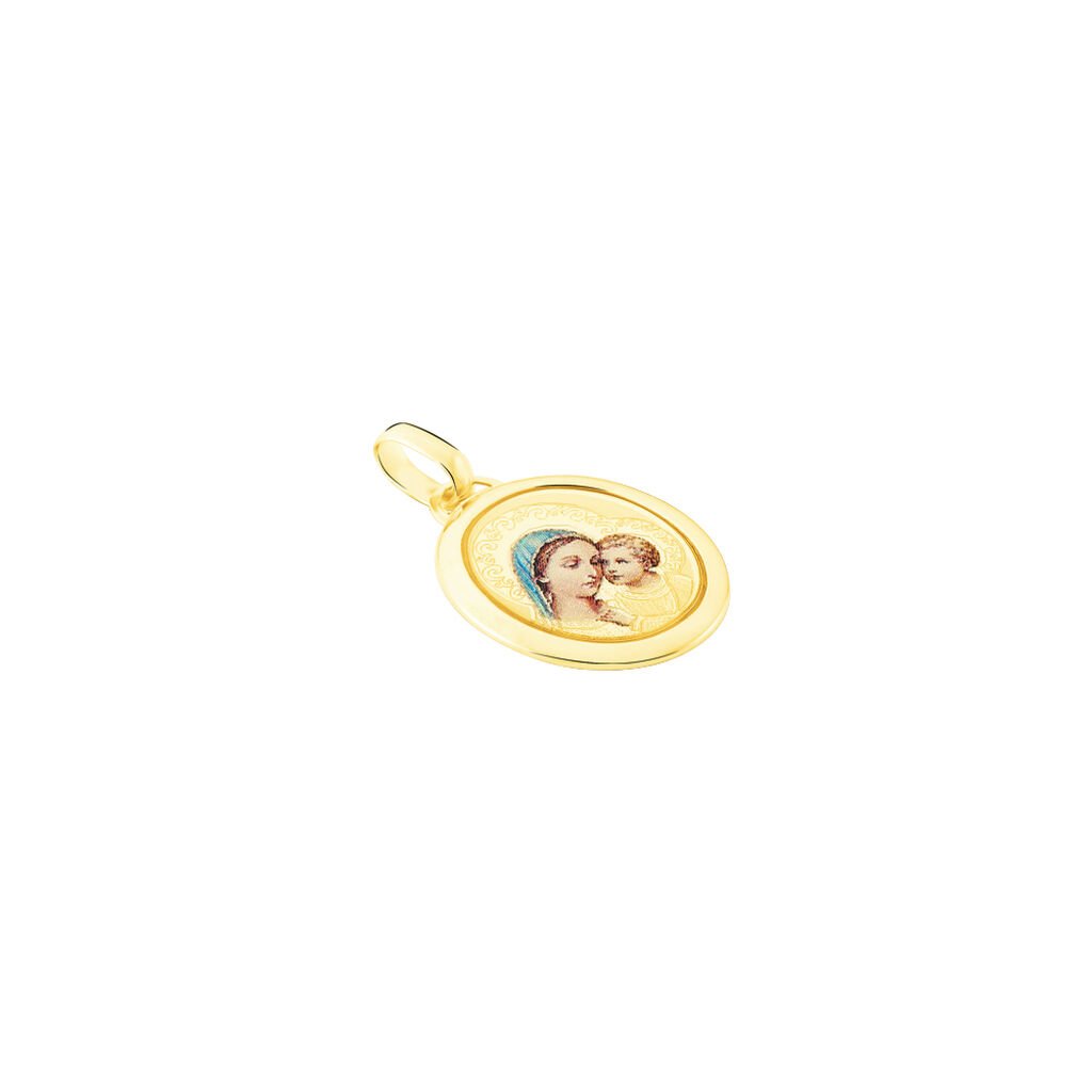 Pendentif Vierge A L'enfant Ovale Or Jaune