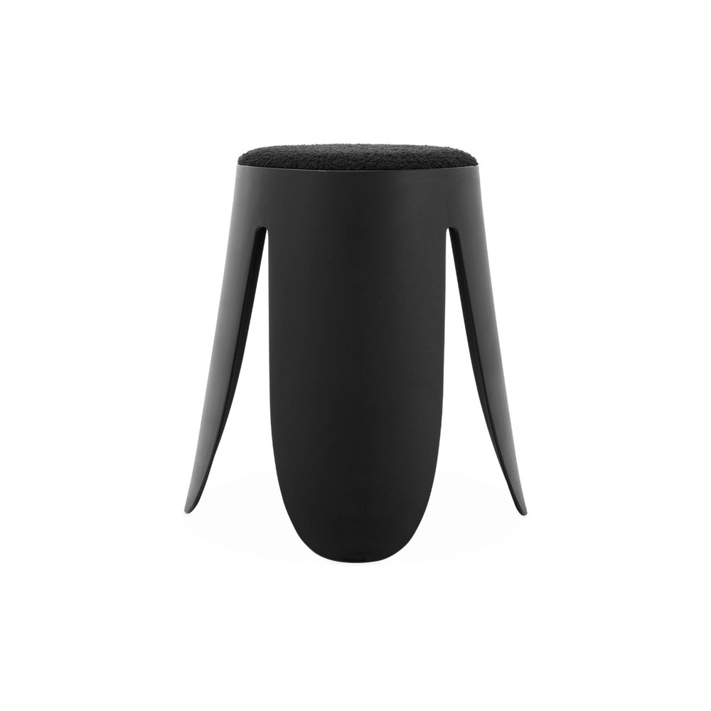 Set de 2 tabourets empilables noirs. Bouclette texturée. Niki. Ø30 / 44 x h46cm