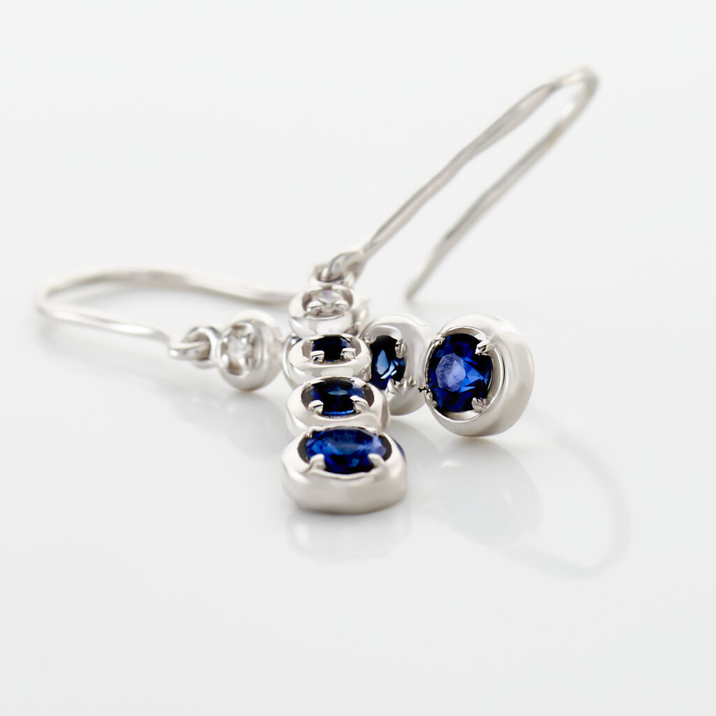 Boucles D'oreilles Pendantes Josephine Or Blanc Saphir Et Diamant