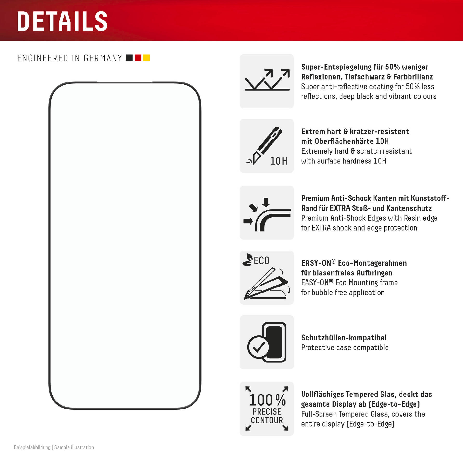 Displex Displayschutzglas »Premium Glass Screen Protector Full Cover« für Apple iPhone 17 Pro Max Displayschutzfolie, Schutzfolie, Bildschirmschutz, kratz- & stossfest