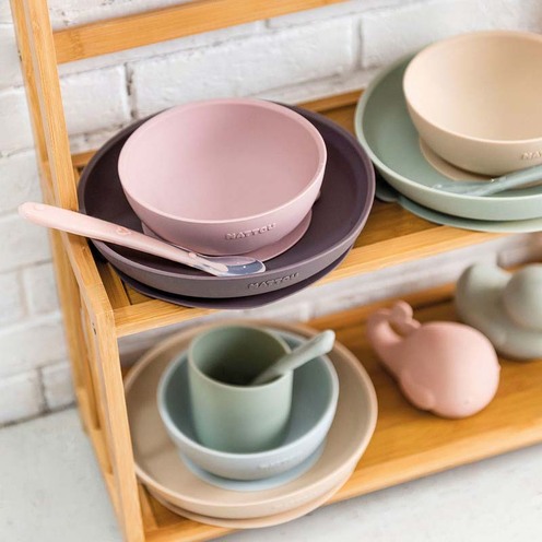 Coffret de repas 3 pièces rose/gris - NATTOU