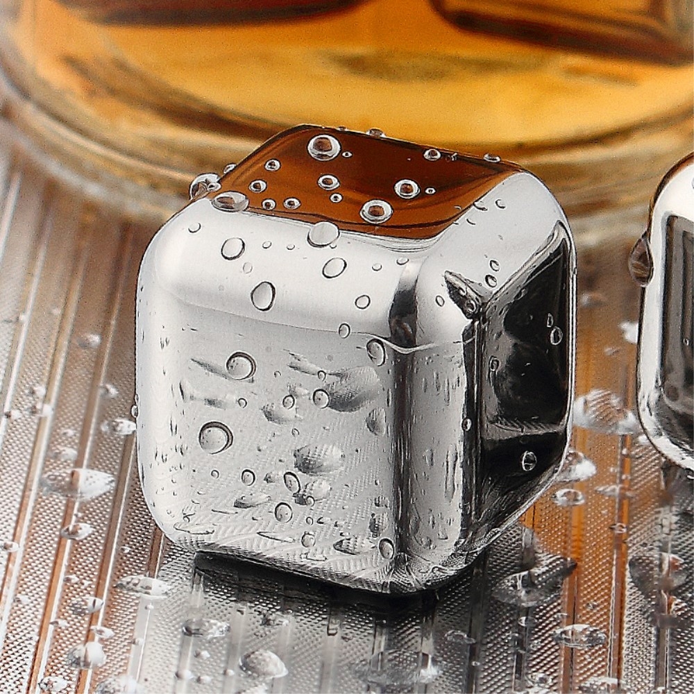 (10-tlg. Set) 8-fach Edelstahl Whisky Eiswürfel Wiederverwendbare Ice Cubes mit Zange   Aufbewahrungsbox