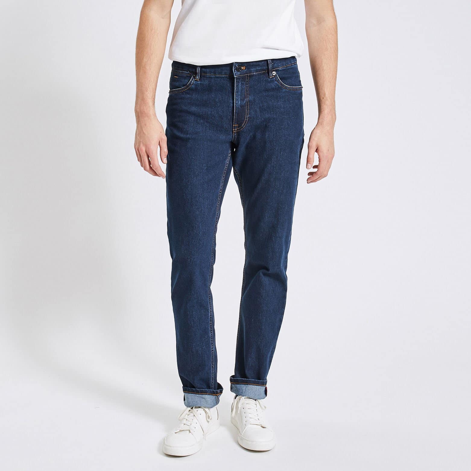 Jean regular en coton et polyester recyclés Bleu